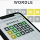A phone playing Wordle, superimposed over a backdrop of Wordle. Wordleception.